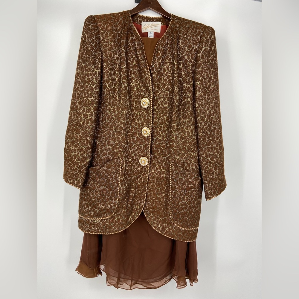 Vintage TJ Nites for Rickie Freeman, Jacket, Scarf, Skirt, metallic, SZ 16